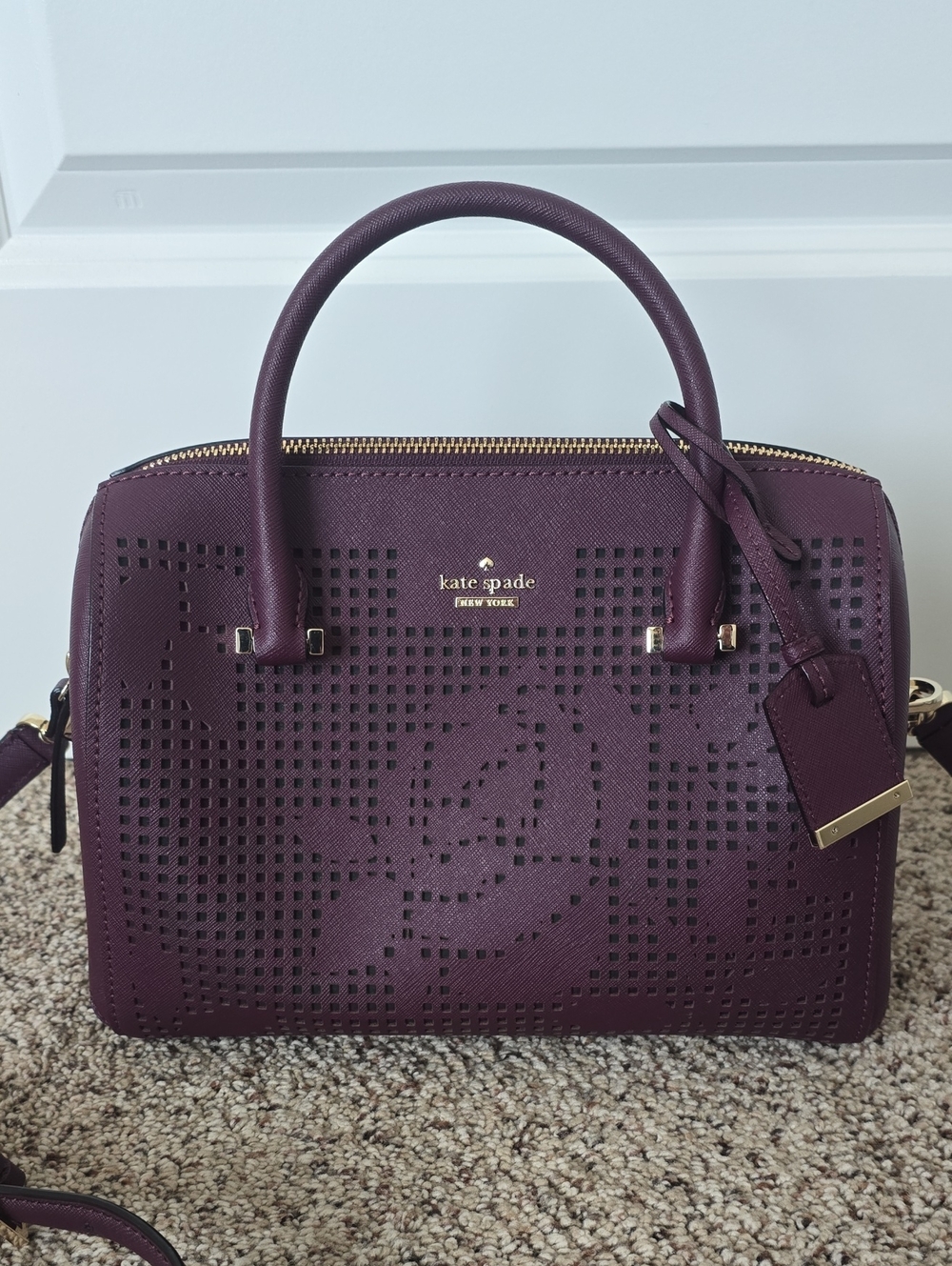 Kate Spade Plum Perforated Leather Taryn Handbag *Like New*